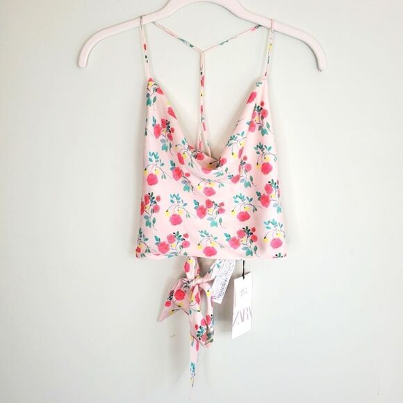 Zara Silky Floral Crop Top Cami Size‎ Medium - Picture 3 of 16